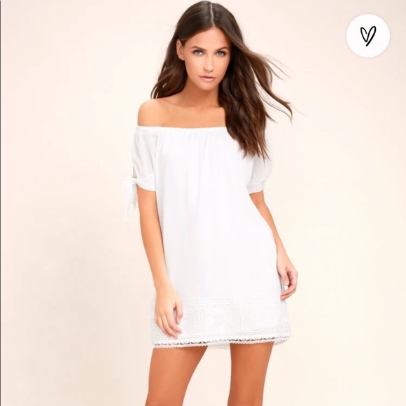Lulus Dresses & Skirts - Lulu’s White Medium Off Shoulder Dress Sheer fully lined with lace detail